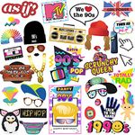 90s Photo Booth Props, BizoeRade 36 Pcs Party Photo Booth Kit 1990s Hip Hop Photo Posing Props 90's Party Theme Decoration Accessories