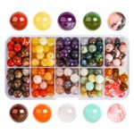 SOSMAR 200pcs Stone Beads, 8mm Crystal Round Beads for Jewelry Making, Amethyst/Amazonite/Red Jasper/Pink Zebra/Aventurine/Agate Craft Beads for Bracelet Necklace Making, 10 Colours DIY Smooth Stone