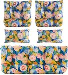 ARTPLAN Outdoor Cushions for Settee,Wicker Loveseat Cushions with Tie,Tufted Patio Cushions 2 U-Shaped Set of 5 Piece,L44xW19,Summer Floral