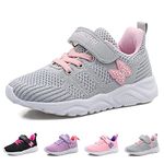 Buwege Girls Sneakers Kids Walking Shoes Breathable Lightweight Mesh Running Shoes Fashion Sport Tennis Shoes for Toddler Little Big Kids Grey Size 4