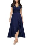 MIUSOL Women's Elegant V-Neck Lace Evening Formal Party Wedding Guest Long Dress (XX-Large, Navy Blue)