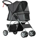 PawHut Pet Stroller for Small Miniature Dogs Cats Foldable Travel Carriage with Wheels Zipper Entry Cup Holder Storage Basket Charcoal Grey