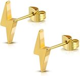 Stainless Steel Lightning Bolt Flash Thunder Button Stud Post Earrings, Stainless Steel