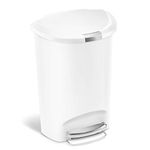 simplehuman CW1356 50L Semi-Round Kitchen Pedal Bin with Lid Lock, Silent Soft Close Lid, Strong Steel Pedal, Large Capacity, White Plastic