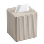 MEIBOOCH PU Leather Tissue Box Cover Square Tissue Box Holder with Magnetic Closure (Beige Stripe)