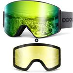 Odoland Ski Goggles Set with Detachable Lens, Frameless Interchangeable Lens Anti-Fog UV Protection Snow Goggles for Men and Women, Helmet Compatible,Black Frame Golden Lens