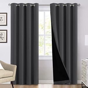 PrinceDeco 100% Blackout Curtains 2 Panels, Thermal Insulated Blackout Curtains for Bedroom, Heat and Full Light Blocking Double Layer Black Liner Window Drapes, W132cm x D213cm, Charcoal Grey