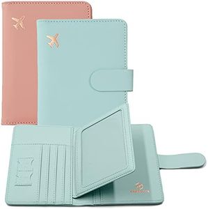 Melsbrinna Passport Holder,Passport Holder Card Slots,Cute Passport cover for Women/Men,Waterproof Rfid Blocking Travel Wallet (Pink Aqua green)