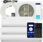 DELLA 28K BTU ODU Tri 3 Zone (9K 9K 18K BTU) Mini Split AC Works with Alexa and Wifi, Multi Zone Cools Up to 1800 Sq.Ft, 20 SEER2 208-230V, Energy Efficient, Pre-Charged Heat Pump, 16ft Kits