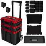 Einhell E-Case Tower Tool Storage System - 3 Stackable Cases With Wheels And Telescopic Handle - Power Tool Box, Lockable, Protective Storage And Transport Of Tools And Accessories