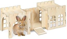 Navaris Rabbit Castle - Wooden Hideaway Playhouse for Pet Bunny - MDF & Pine Wood Rabbit Toy House - Bunny Hideout Fort - 27.2" x 9.4" x 10"