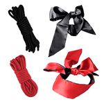 4 set 2pcs Soft Cotton Rope Binding Ropes 5m Length 8mm Thick Multipurpose Durable Long Rope(BLACK/RED) +2 pcs Silk Satin Blindfold Eye mask for Sleeping Games(BLACK RED)