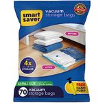 70 Small Smart Saver Vacuum Bags for Travel, Space Saver Bags Compression Storage Bags for Clothes, Bedding, Pillows, Comforters, Blankets Storage Vacuum Sealer Bags for Clothes Storage, Vaccine Sealed Compression Airtight Reusable Packing Ziplock Bag with Travelling Hand Pump - Size-(40x60cm)