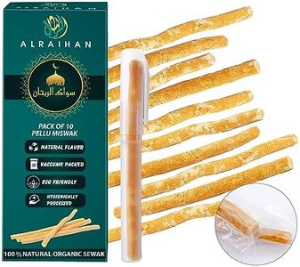 Al Raihan Miswak - Lot de 10 bâtonnets à mâcher traditionnels avec 2 supports pour nettoyer les dents - Brosse à dents scellée sous vide au goût naturel - Bâtonnets à mâcher traditionnels pour