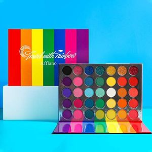 Eyeshadow Palette Colourful Rainbow Matte And Shimmer Pressed Glitter, Pigmented Eye Shadow Pallets Pink Red Orange Yellow Green Blue Purple 35 Colour,Blendable Bright Makeup Palette For Women