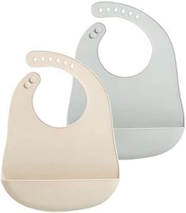 PandaEar 2 Pack Silicone Baby Feeding Bibs Super Thin Light Weight for Babies & Toddlers, Adjustable Silicone Bibs with Food Catcher Pocket, Waterproof, Soft, Unisex, Non Messy (Pink Grey)