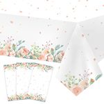 3 Pack Floral Baby Shower Decorations for Girl，Rectangular Plastic Party Tablecloths with Pink Floral Patterns(108"x54",Table Cover for Birthdays,Weddings,Tea Party and Girl Baby Shower Decorations