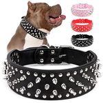 Wide Gold Spiked Dog Collar, Epesiri Dog Chain Collars, Mushroom Rivet PU Leather Dog Collars, Adjustable Durable Spike Studded Pet Collar for Pitbull Mastiff Bulldog (Black, Medium 18"-21")