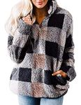 Women's Plaid Sherpa Fleece Zip Sweatshirt Long Sleeve Pockets Pullover Jacket