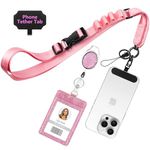 Azrra Adjustable Crossbody Cell Phone Lanyard for iPhone with Phone Tethers & Retractable ID Badge Card Holder, Pink, Universal