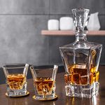 NVRA Premium Crystal Clear 7Pcs Bar Set, 1 Decanter Bottle(850ml) with 6 Whiskey Glasses(300ml), Perfect for Scotch, Bourbon, Wine, Vodka, Cocktail, Tequila, Rum | Best Gift for Men (Stone Base)