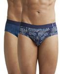 Jockey Men's Super Combed Cotton Printed Briefs with Ultrasoft Waistband_Style_US52_Navy Seaport Teal_S | Pack of 2 (Prints May Vary) |