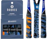 Raquex Evoke Overgrip Tape 3 Pack - Tennis Racket Grip Tapes - Racquet Anti Slip Tape Overgrip for Tennis Rackets, Badminton and Squash. British Designs, Finishing Tape Included (Mixed Camo)