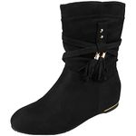 LoudLook Ankle Boots Faux Suede Zip Wedge Heel Casual Comfy Winter Tassle Hidden Pixie Shoes Sizes Black 5