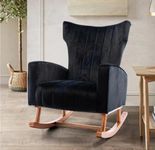 SK Woody Rosewood (Sheesham) Wood Antique Rocking Chair with Foot Rest and Cushion Decor Relaxing Seat for Adult with Armrest for Indoor or Outdoor (Black (Lining))