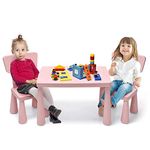 COSTWAY Kids Table and Chair Set, Children Multi Activity Desk with 2 Chairs, 3-Piece Toddler Furniture Set for Eating, Drawing, Writing, Craft, Snack Time, 77 x 55 x 50 cm (Pink)