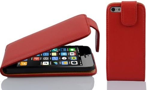 Cadorabo Funda para Apple iPhone 5C in Rojo Infierno - Cubierta Proteccíon Estilo Flip de Cuero Sintético Estructuro - Etui Case Cover Carcasa