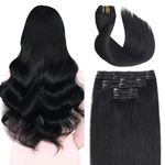 Sindra Jet Black Clip in Hair Extensions 20 Inch 120g 6pcs Human Hair Clip in Extensions Straight Natural Remy Clip in Hair Extensions Human Hair C20#1