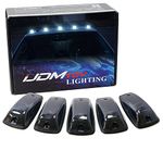 iJDMTOY Smoked Lens White LED Cab Roof Marker Running Lamps Compatible With Truck 4x4 SUV, 5-Piece Aerodynamic Low Profile Roof Running Light Set