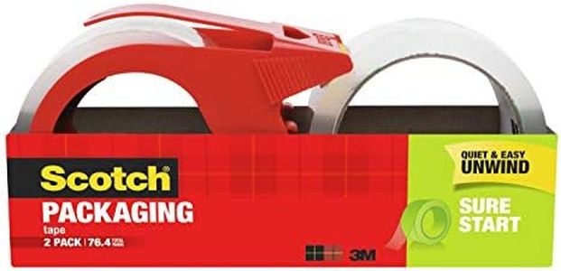 Scotch Sure Start Packaging Tape, 1.88" x 38.2 yd, Designed for Packing, Shipping and Mailing, Smooth and Quiet Unwind, 3" Core, Clear, 2 Rolls w/1 Dispenser (3450S-2-1RD)