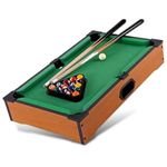 Mini American Pool Table – Mobile Mini Pool Table – Green Felt Coating – 2 Cues, 16 Balls, Triangle and Chalk – Light Wood Colour – Adults – 51 x 34 x 9.5 cm