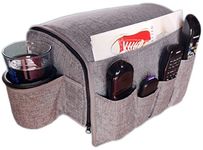 CupComfort Couch Cup Holder Caddy - Armchair Caddy Remote Control Holder Armrest Organizer Recliner Cup Holder Non Slip Arm Chair Couch Cup Holder 6 Storage Pockets wt Drink Caddie Gray (8 Inches)