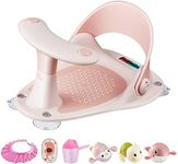 Baby Bath Seat [Original] – 3 Bath Toys + Shower Cap + Bath Brush + Thermometer + Rinse Cup – 4 Anti-Slip Suction Cups – Soft Silicone Cushion – Foldable Design – Ideal Gift for Infants 6-36 Months!