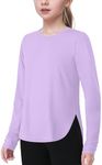 JOCMIC Girls Long Sleeve Shirts Kids Athletic Dry Fit Basic Tees for Gym Yoga Fall Tops UPF 50+ Sun Shirts Purple 5-6 Years