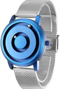 EUTOUR Orologio Uomo Magnetico Moda Semplice Nessun Vetro Cuscinetto a Sfera Quarzo Orologi da Polso da Uomo con Cinturino in Acciaio Inossidabile Blu