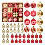 PEMOTech Christmas Ornaments for Tree Decorations, 44Ct Shatterproof Unbreakable Plastic Hanging Balls for Xmas Tree Holiday Wedding Party Decoration (Red & Gold, 1.18 Inch & 2.36 Inch)