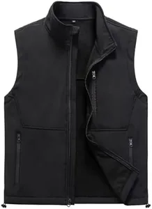 AKuVoL Men's Lightweight Softshell Vest Outerwear Windproof Sleeveless Jacket for Golf Running Hiking Black S