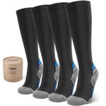 SONORAN 2 Pairs Compression Socks Women & Men 20-30 mmHg Compression Stockings Bas de Compression Femme Homme Knee High Support for Running, Travel, Athletic L/XL (Black Blue)