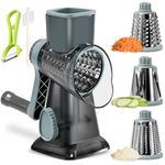 ERGONOW Rotary Cheese Grater Rotary Handheld with 3 Interchangeable Blades, Handheld Vegetable Slicer, Vegetable Chopper for Nuts, Fresh Cheese, and Vegetables, Upgraded Union Body Design (Blue)