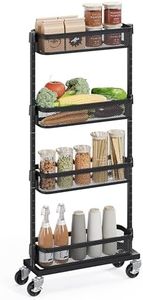 SONGMICS Slim Storage Cart, 4-Tier Metal Rolling Cart with Wheels, Flexible Baskets, Narrow Cart for Kitchen, Bathroom, Laundry Room, Easy Assembly, Black UBSC065B01