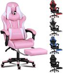 ALFORDSON Gaming Chair with Footrest and Lumbar Cushion, Ergonomic Computer Office Chair with 150° Recline, High Back Leather Video Game Desk Chair SGS Listed Gas-Lift, 180 kg Capacity (Ethan Pink)