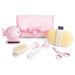 Chicco My First Beauty Set 5-in-1, Chicco Hygiene Set for Newborns, Products for Hygiene Children, Comb, Brush, Nail Scissors, Thermometer and Bath Sponge, Baby Accessories 0 Months, Pink