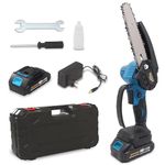 TOMAHAWK® SAW8042 Cordless Chainsaw 8 inch with Brushless motor, 21V Battery, Dual Switch Safety, Includes 2 Batteries & Charger, Portable Electric Handheld Saw for Gardening, Wood Cutting.