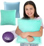 Special Supplies Vibrating Pillow Sensory Pressure Activated for Kids and Adults, 12” x 12” Plush Minky Soft Cover with Textured Therapy Stimulation Bumps, Blue and Green