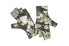 Simms SolarFlex UPF 50 Fingerless Fishing Gloves, Unisex, Riparian Camo, X-Small