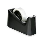 Heavy Duty, Tape Dispenser - Weighted, Non-Skid Rubber Base - High-Quality, Sharp Cutting Blade - Black, Desktop Adhesive Distributor - Uniform Cutting - One Hand Dispensing